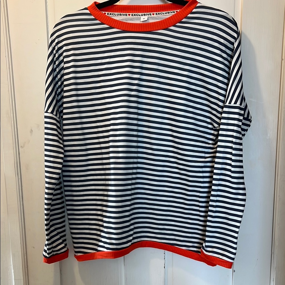 Striped Long Sleeve Shirt with Red Accents